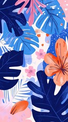 Leinwandbilder - Bright and vibrant spring floral illustration featuring cobalt tones and lively botanical elements