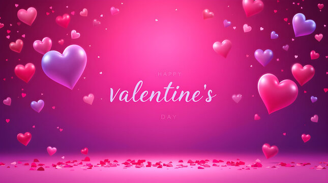 Happy Valentine's Day Card Red blue heart with text on pink background