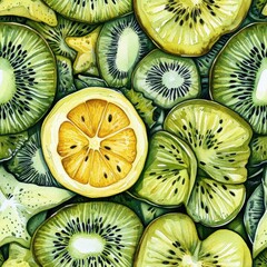 Poster - Intricate doodle cartoon drawing featuring an array of vibrant fruits and whimsical designs