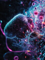 Aufkleber - Magnified view of a human cell under attack by a virus showcasing intricate details of cellular defense mechanisms. Generative AI