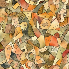 Aufkleber - Intricate doodle cartoon drawing featuring abstract shapes and colors with playful forms throughout