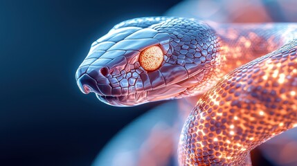 Poster - Snake Poison Medical Concept, Abstract Visualization of Interplay Between Snake Venom Proteins with Glowing Elements and Detailed Texture