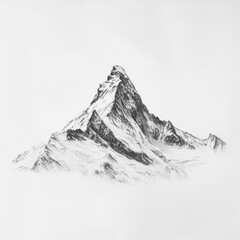 Poster - Pencil drawing of a snow-capped mountain peak surrounded by majestic cliffs and a misty atmosphere