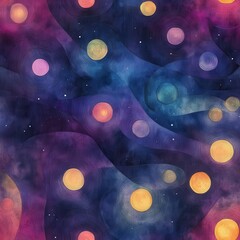 Aufkleber - Vibrant watercolor doodle featuring swirls and circular shapes against a cosmic backdrop