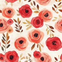Poster - Colorful watercolor doodles of radiant flowers with leaves on a light background showcasing creativity and charm