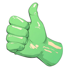 Poster - bright neon green thumbs up symbol isolated on transparency background, conveying positivity and approval. glossy finish adds modern touch to this iconic gesture