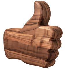 Poster - polished dark walnut wood sculpture shaped like thumbs up symbol, showcasing intricate grain patterns and smooth finish