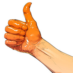 Poster - vibrant orange hand gives glossy thumbs up, symbolizing approval and positivity. high gloss finish adds dynamic and eye catching element to image, making it stand out