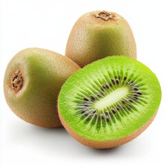 Aufkleber - Fresh kiwi fruit cut in half to reveal vibrant green flesh and tiny black seeds surrounded by brown skin