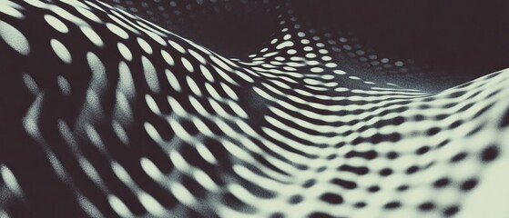 Poster - Abstract black and white pattern resembling waves with dots creating depth and texture in a modern artistic display