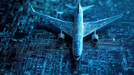 Poster - Modern Airplane Blueprint Design on Technology Circuit Background