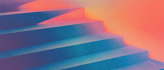 Aufkleber - Colorful gradients illuminate a staircase in a vibrant urban setting during sunset hours