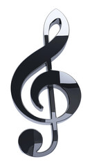 Poster - metallic grey treble clef icon with reflective surface, symbolizing music and harmony. sleek design adds modern touch to any musical theme or concept