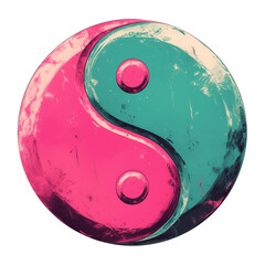 Poster - vibrant pink and green Yin Yang symbol with glittery texture, showcasing harmonious balance of colors and textures. symbol artistic design adds modern twist to traditional concept