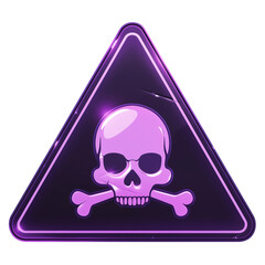 Poster - purple warning label with holographic effect features skull and crossbones symbol, indicating danger or toxicity. triangular design and vibrant color enhance its visibility and impact