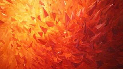 Poster - Vibrant warm hues of low-poly triangles create an abstract artwork with rich shades of orange and red dynamic energy