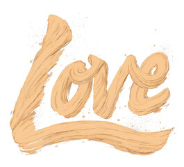 Aufkleber - word Love is artistically written in sand beige with soft, natural brush textures, creating isolated and expressive design