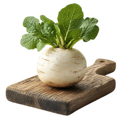 Fresh White Radish on Rustic Wooden Board