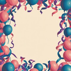 Poster - Colorful party border illustration with vibrant balloons and streamers for festive occasions and celebrations