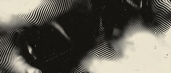 Poster - Abstract black and white pattern with wavy lines creating depth and texture in a dynamic composition