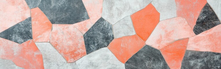 Poster - Elegant coral and gray uneven patches create a unique mosaic design for modern interiors and outdoor spaces