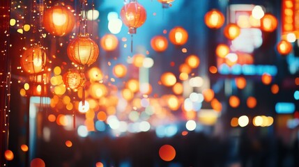 Poster - Vibrant bokeh lights create a magical atmosphere during a night celebration in the city streets