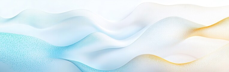 Poster - Abstract composition with smooth waves in soft white and subtle hues of blue and orange, creating a serene visual effect