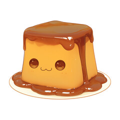 Poster - cute cartoon fudge caramel dessert with smiling face, isolated on transparency background, showcasing playful and sweet design
