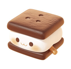 Aufkleber - Adorable 3D cartoon smore with cute face, isolated on transparency background, showcasing playful and sweet expression. Perfect for dessert themed designs and illustrations