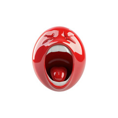 Poster - glossy red 3D emoji with excited expression, featuring wide open mouth and closed eyes, isolated on transparency background