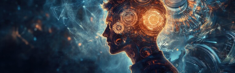 Aufkleber - Surreal representation of a glowing man immersed in abstract energy and futuristic elements