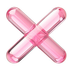 Poster - frosted pink X symbol with glossy appearance, isolated on transparency background, exudes modern and sleek design. translucent effect adds depth and elegance to symbol