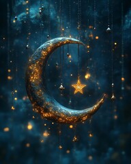 Wall Mural - Glowing crescent moon and star. (3)