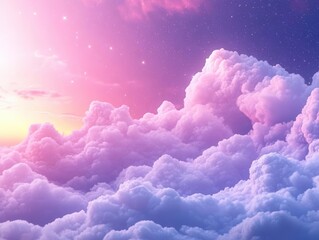 Wall Mural - magical celestial background with sparkling stardust and ethereal pink-purple nebula clouds creating
