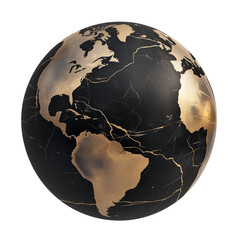 Poster - black marble globe with gold continents is isolated transparency background, showcasing luxurious and elegant design. globe features detailed geographical outlines, highlighting continents