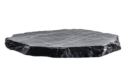 Poster - black stone base with textured surface is isolated on transparency background, showcasing its natural and rugged appearance. This versatile piece can be used for display or decoration