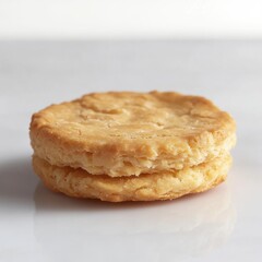 Aufkleber - Flaky golden biscuit resting on a smooth surface captured in natural light at a cozy kitchen setting