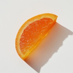 Poster - Fresh orange wedge displaying juicy texture and vibrant color against a bright background