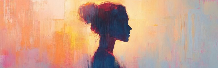 Poster - serene portrait of a woman glowing with vibrant colors during a tranquil sunset