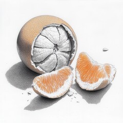 Poster - Peeled orange with separated segments revealing juicy interior and textured rind