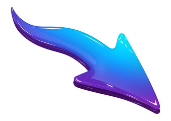 Poster - glossy, curved arrow in gradient blue to purple with shiny surface, pointing downward. vibrant colors and sleek design create modern and dynamic look
