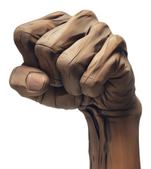 Poster - dark wooden hand with natural finish is shown in fist position, isolated on transparency background, highlighting its detailed texture and craftsmanship