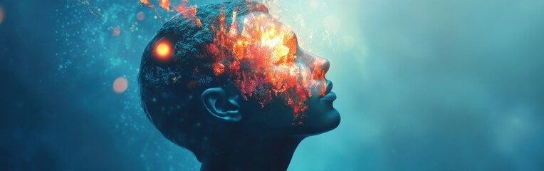 Poster - Mystical profile of a man illuminated by vibrant colors and cosmic elements in mesmerizing details