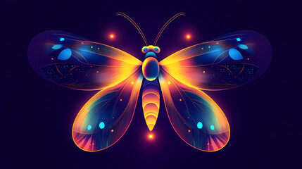 Wall Mural - A firefly flashing rhythmically flat design front view garden theme water color triadic color scheme. Fireveil. Illustration
