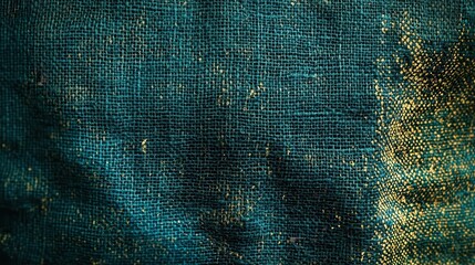 Fototapete - Luxurious deep emerald burlap texture with golden specks creates an elegant backdrop for design projects