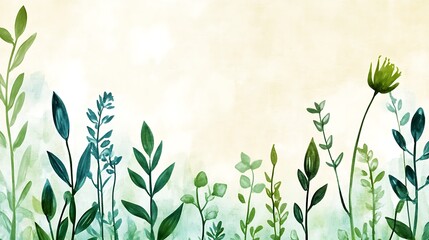 Poster - Soft Pale Green and Beige Gradient Background with Delicate Leaves