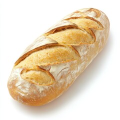 Poster - Freshly baked rustic sourdough loaf with a golden crust and signature scoring pattern on a simple white background