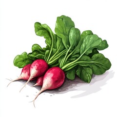 Poster - Fresh bunch of vibrant radishes with green leaves on a light background ready for culinary use in salads and dishes