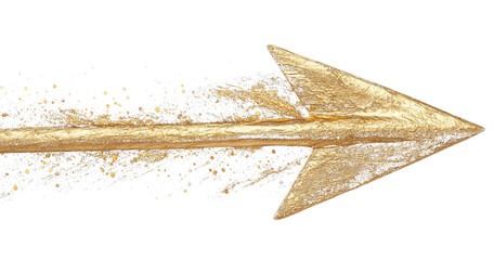 Poster - gold curved arrow with metallic brush accents isolated on transparency background, showcasing dynamic motion and elegance. shimmering texture adds luxurious feel
