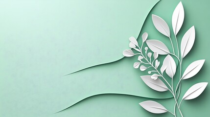 Poster - Soft Pastel Green Background with Dotted Patterns and Leaves Design